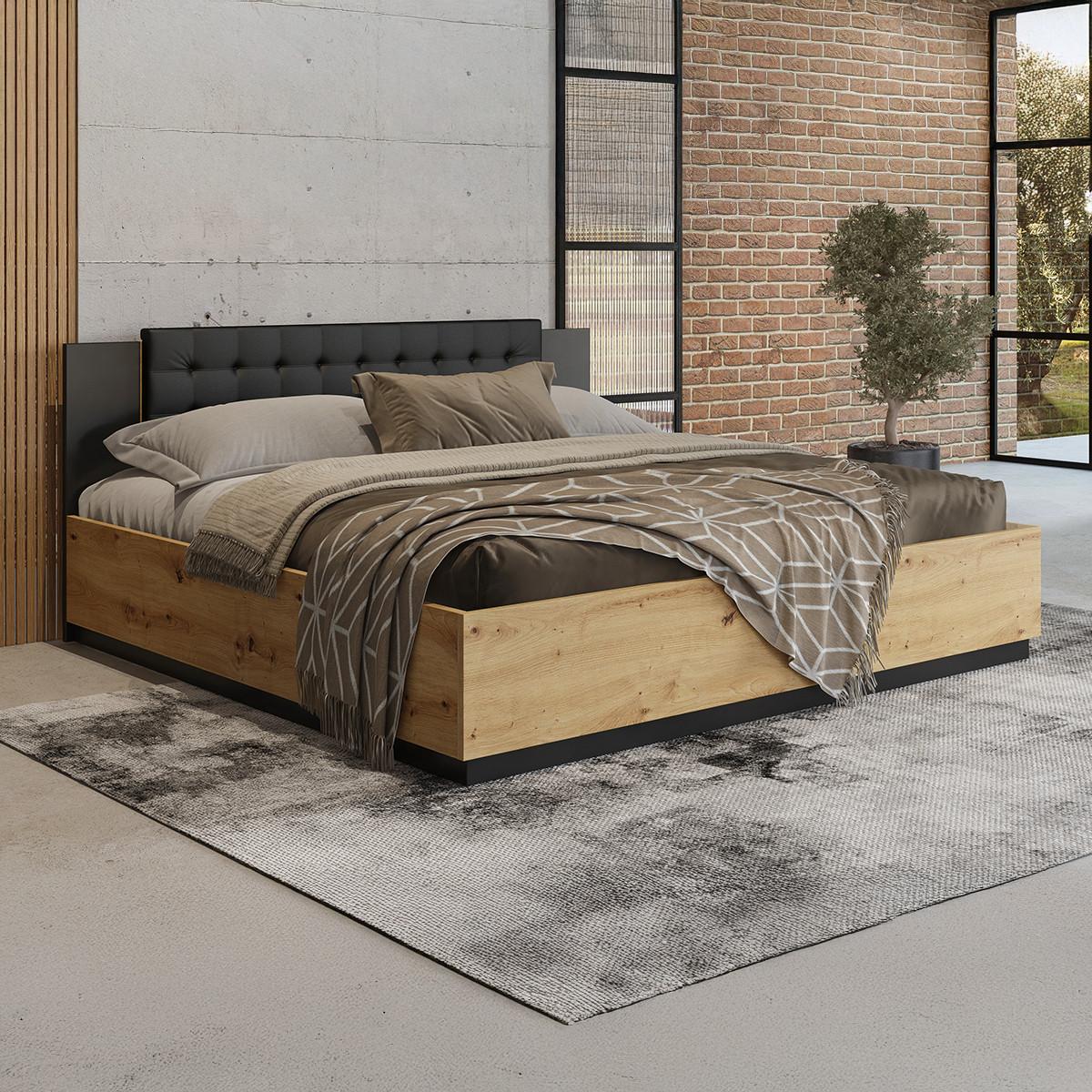 BOXBETT 180/200 Alec Holz und Schwarz - Schwarz, Holzwerkstoff (180/200cm) - Petits-meubles