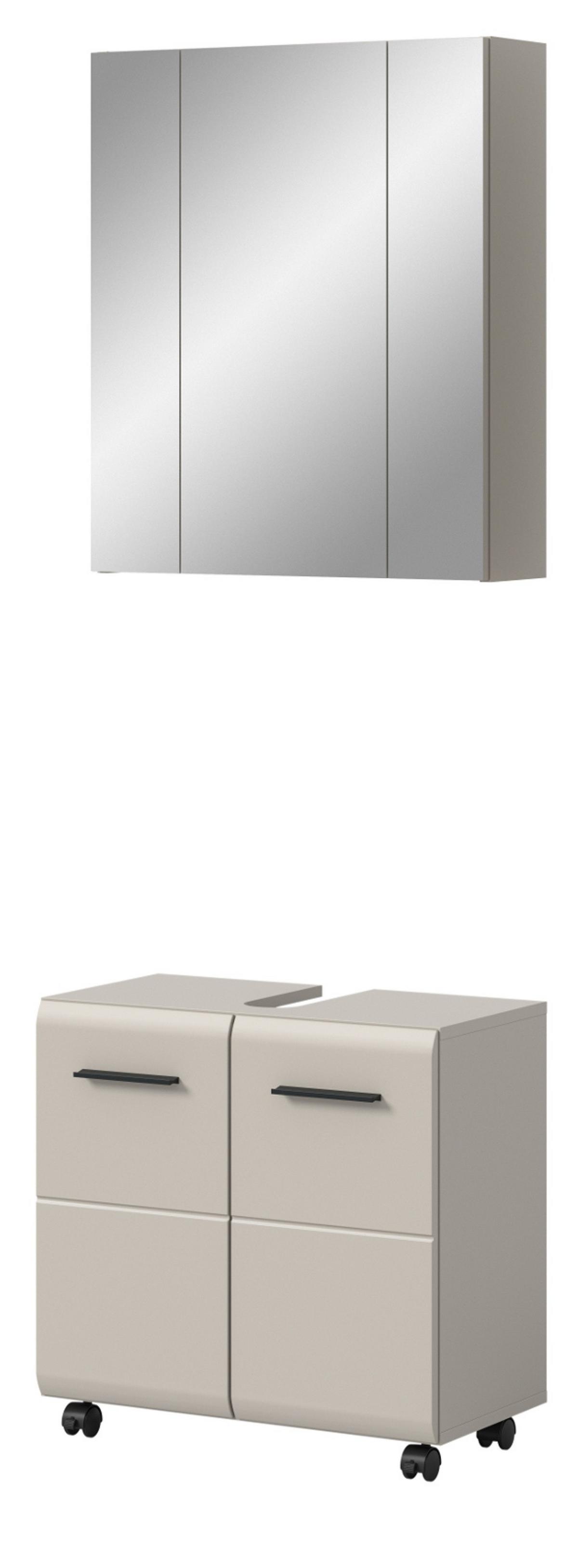 BADMÖBEL-SET Kaschmir 60 cm 2-teilig, Waschbeckenunterschrank auf Rollen - Kaschmir/Schwarz, Glas/Holzwerkstoff (60/185/30cm) - Inn.Furn