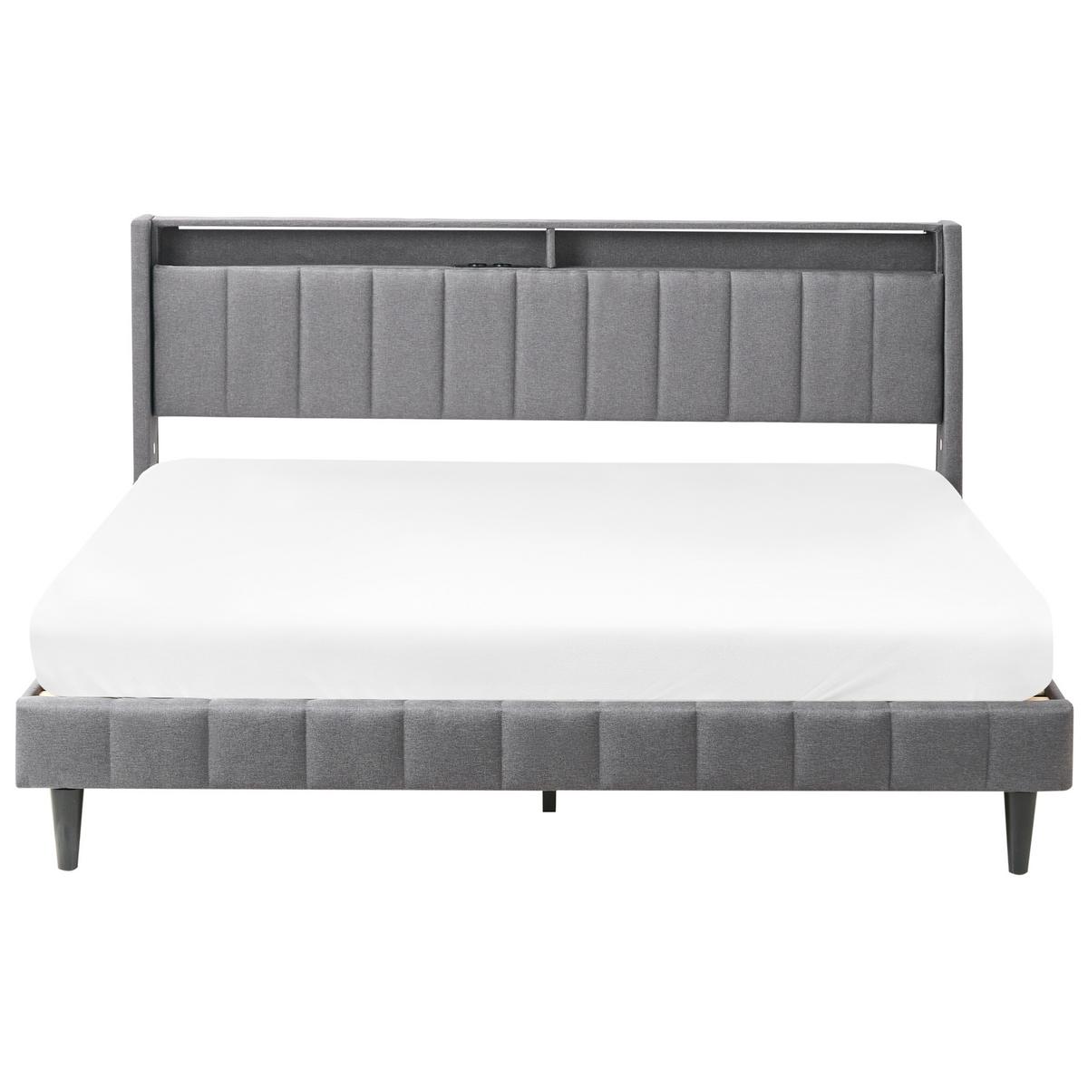 BETT mit LED 180/200 cm Stoff Dunkelgrau Beaulieu - Dunkelgrau, Textil (180/200cm) - Beliani