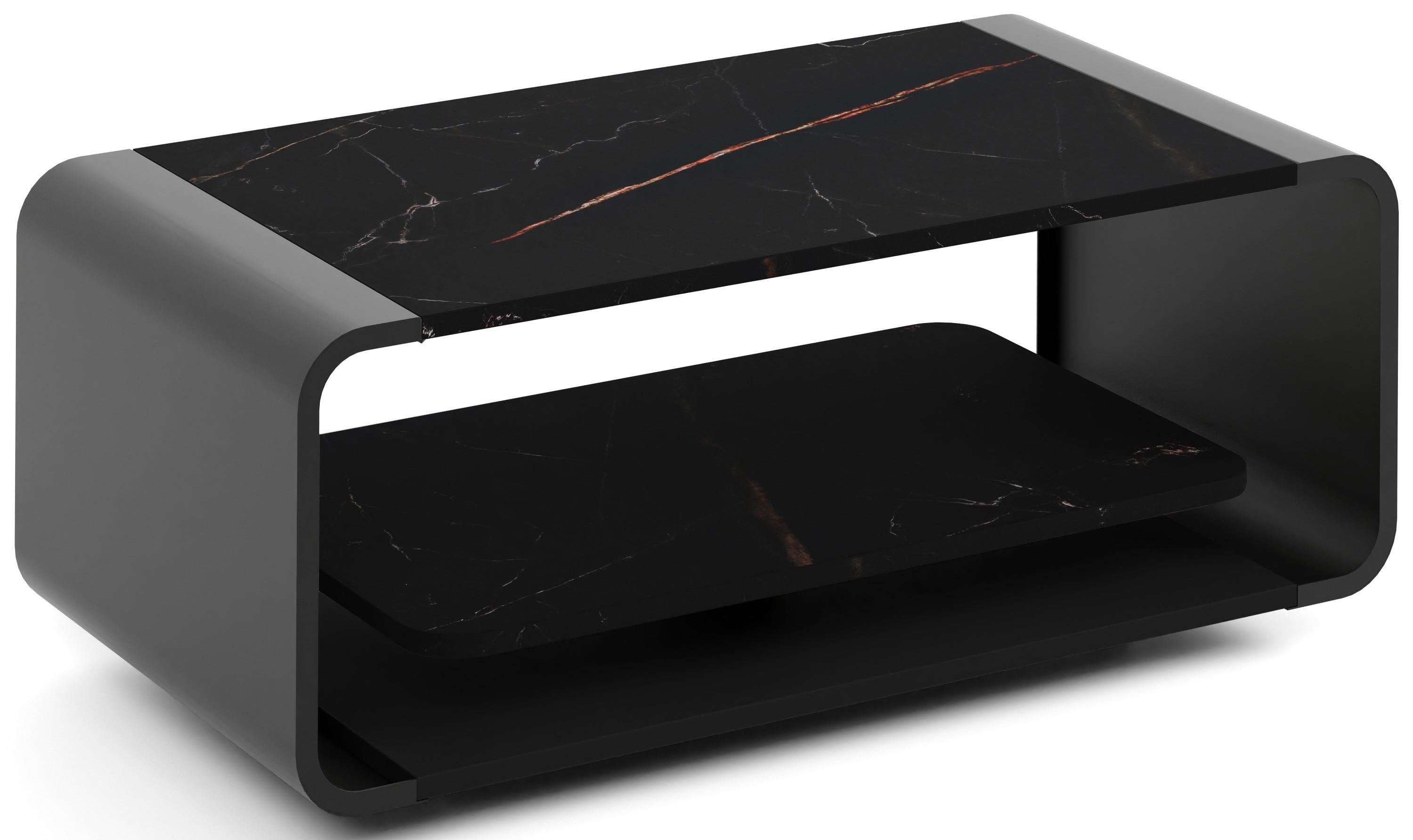 COUCHTISCH Sora in Schwarz Marmor Kupfer mit abgerundetem schwarzem Metallgestell 100/50/41 cm - Schwarz/Kupferfarben, Holzwerkstoff (50/100/41cm) - WFL GROUP