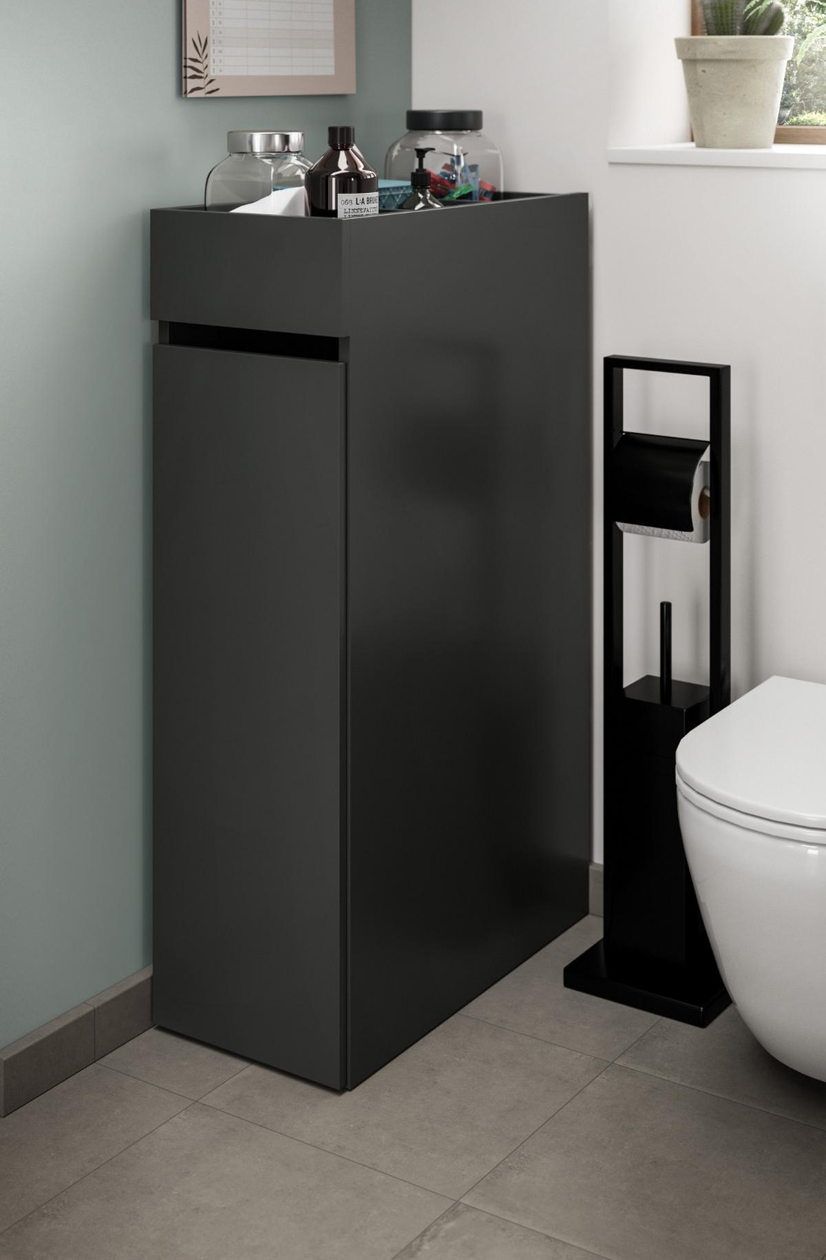 BADSCHRANK grau, Anstellregal mit Apothekerauszug 29 x 101 cm - Schwarz/Grau, Holzwerkstoff/Metall (29/101/60cm) - Inn.Furn