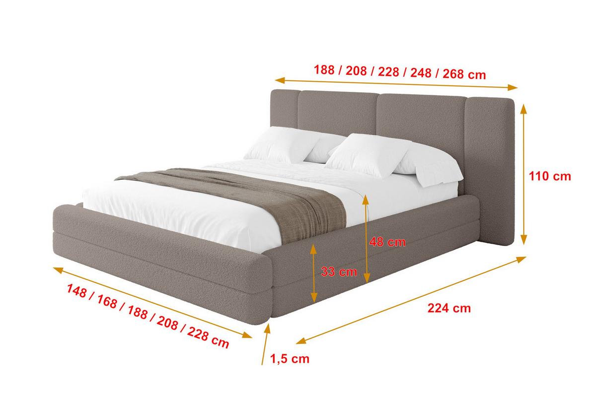 POLSTERBETT mit Bettkasten und Lattenrost, Bett mit Matratze H3/H4 - TEVO 140x200 Braun - Braun, Holzwerkstoff/Textil (140/200cm) - ALTDECOR