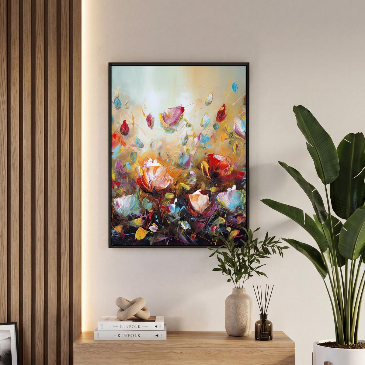 LEINWAND Bilder mit Rahmen - Blumen - Kunst - Natur - Ölgemälde - 60x80 - Multicolor, Textil (60/80cm) - MuchoWow