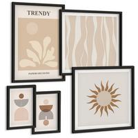 BILDER SET 5er Set - 50x50 cm & 20x30 cm & 40x60 cm Schwarzer Rahmen - Stilvolle abstrakte Beigetöne - Schwarz, Kunststoff (40/60cm) - TULUP