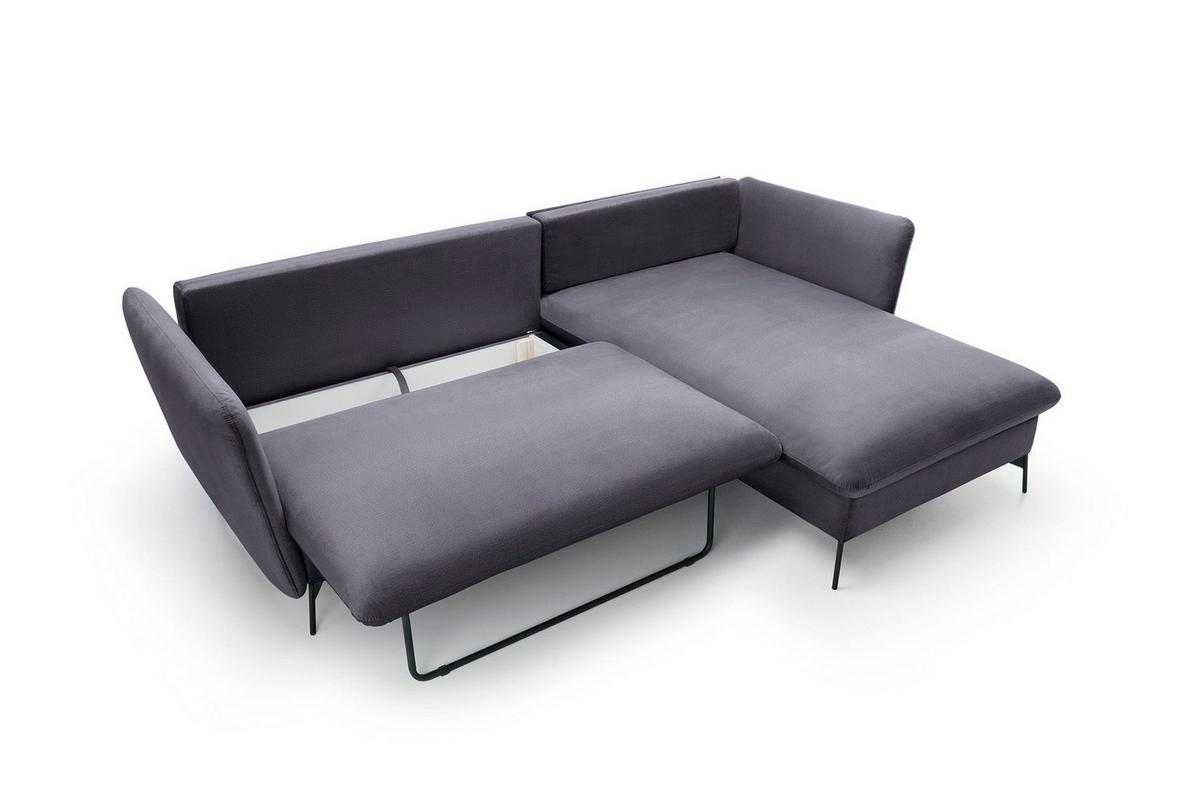 ECKSOFA FERRO Grau Velours-Stoff mit Schlaffunktion - Grau, Holz (258/167cm) - MASSENO