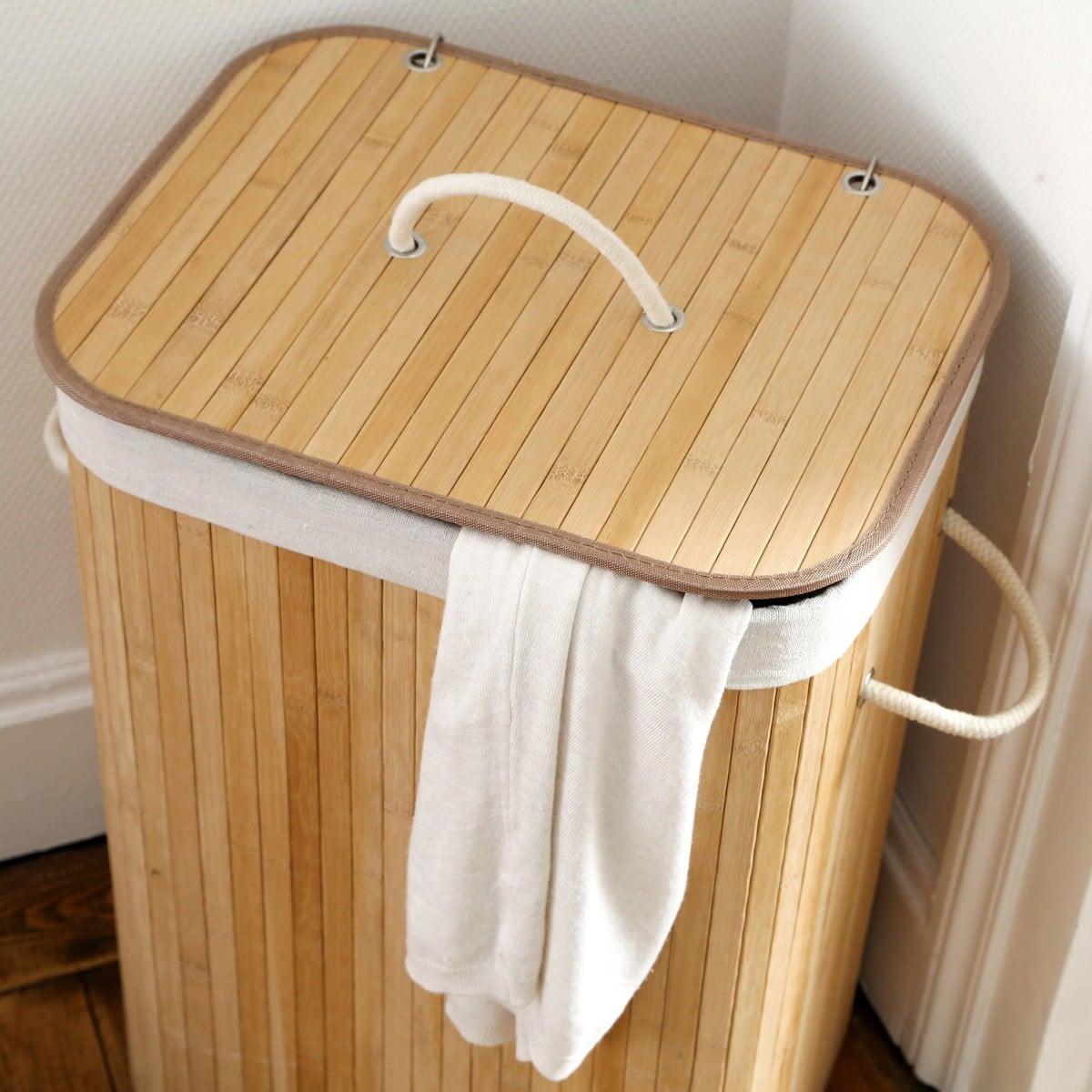 WÄSCHEKORB aus bambus 70l 40/30/60 cm - Eschefarben, Holzwerkstoff (30/60/45cm) - Calicosy