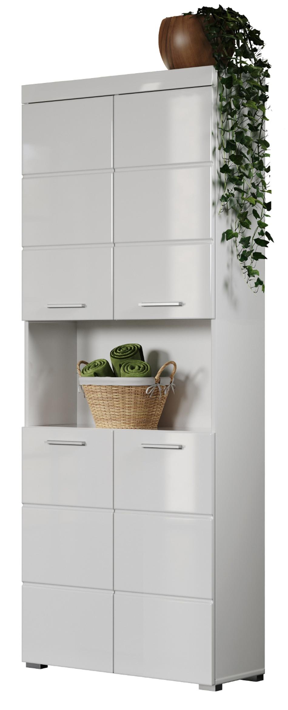 HOCHSCHRANK weiß Hochglanz 73 x 190 cm, Badschrank mit viel Stauraum - Weiß, Holzwerkstoff/Kunststoff (73/190/31cm) - Top.Furn
