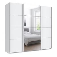 SCHWEBETÜRENSCHRANK 3-türig B225/H236/T64 cm extrahoch in Weiß, Kleiderschrank mit einer Spiegeltür / 22539 - Goldfarben/Weiß, Holzwerkstoff/Metall (225/236/64cm) - luma-home