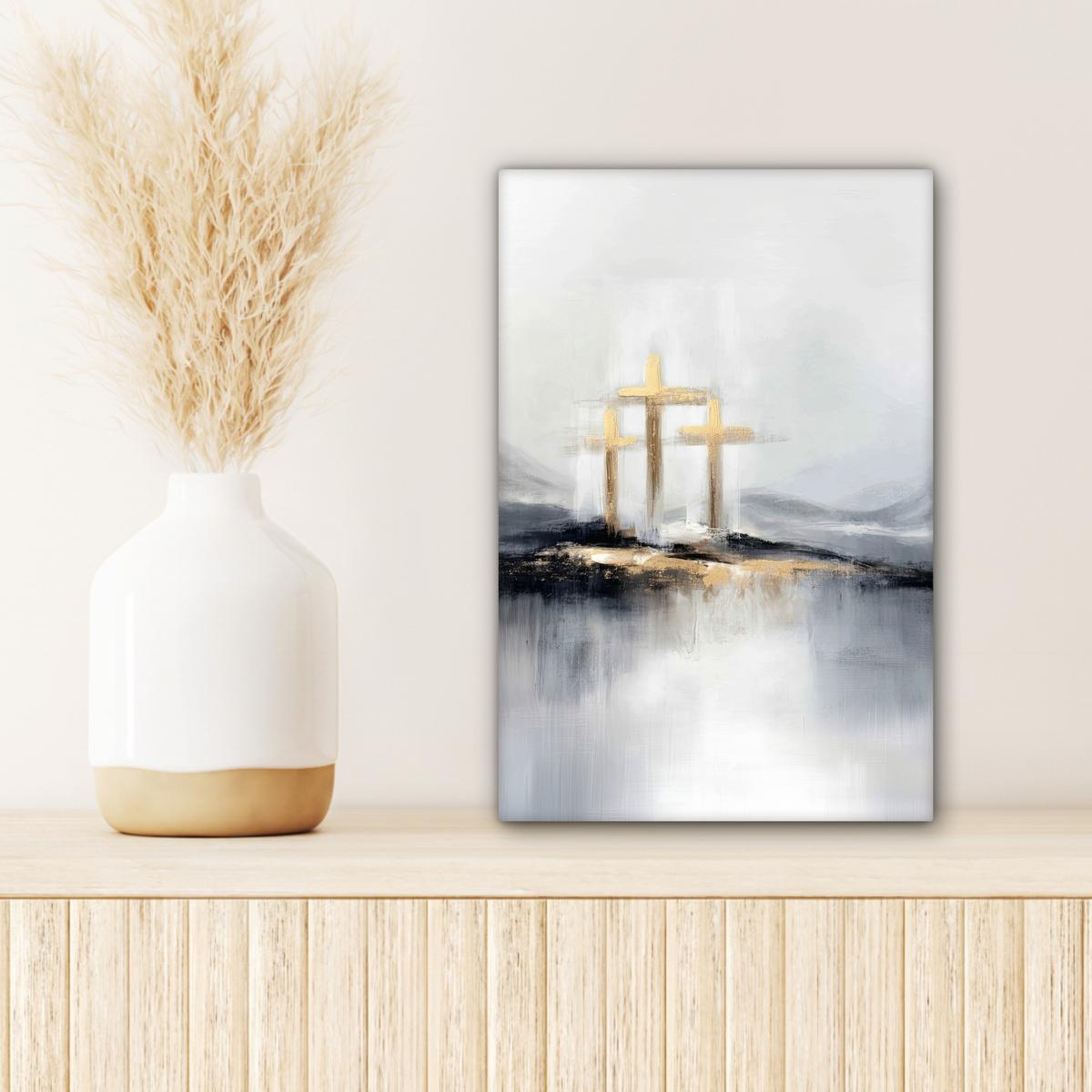 LEINWANDBILD Abstrakt - Malerei - Christentum - Kreuz Deko Wohnzimmer 20x30 cm - Weiß, Textil (20/30cm) - MuchoWow