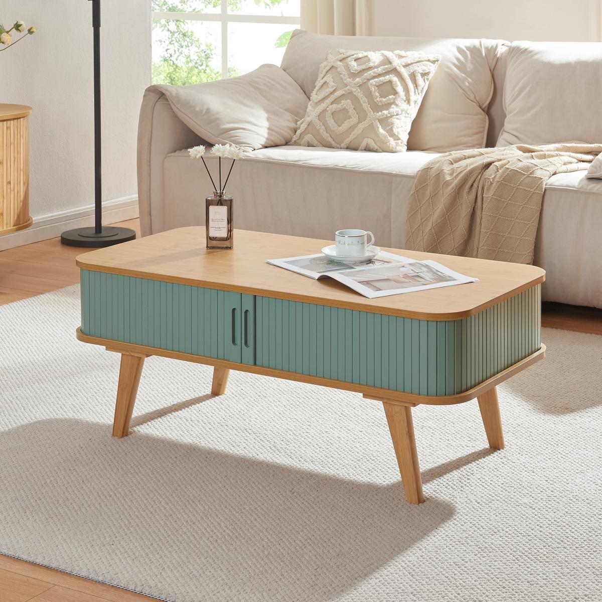 COUCHTICH Tysvær 100/50/40 cm - Blau/Naturfarben, Holz/Holzwerkstoff (50/100/40cm) - [en.casa]