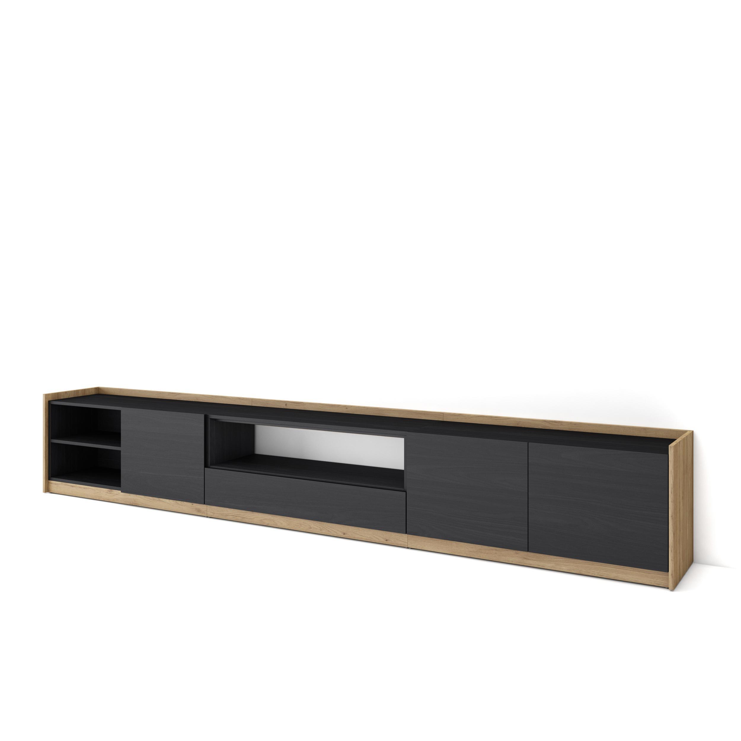 LOWBOARD, Schwarz Eiche, 310/37/50cm - Schwarz, Holzwerkstoff (310/50/37cm) - Skraut Home