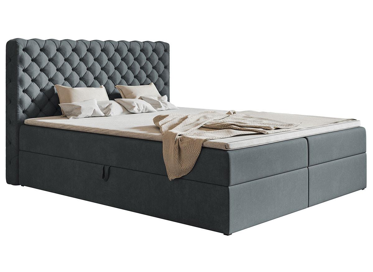BOXBETT Bonio VIII 120/200 cm in Grau – mit Bettkasten und Topper - Schwarz/Grau, Holz/Holzwerkstoff (120/200cm) - AX Living