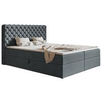 BOXBETT Bonio VIII 120/200 cm in Grau – mit Bettkasten und Topper - Schwarz/Grau, Holz/Holzwerkstoff (120/200cm) - AX Living