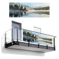 BALKON-SICHTSCHUTZ See - Nebel - Berge - Landschaft Balkon Deko 300x110 cm - Hellblau, Kunststoff (300/110cm) - MuchoWow