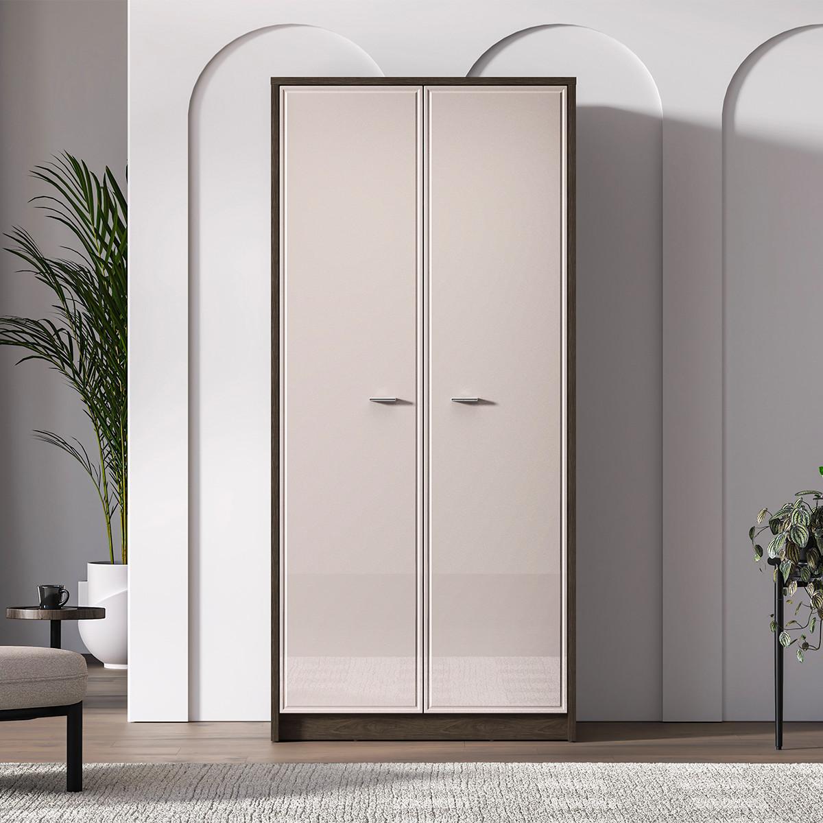 SCHRANK 2 Türen Kaius Kaschmir und Dunkles Holz - Beige, Holzwerkstoff (89.4/194.7/52.4cm) - Petits-meubles