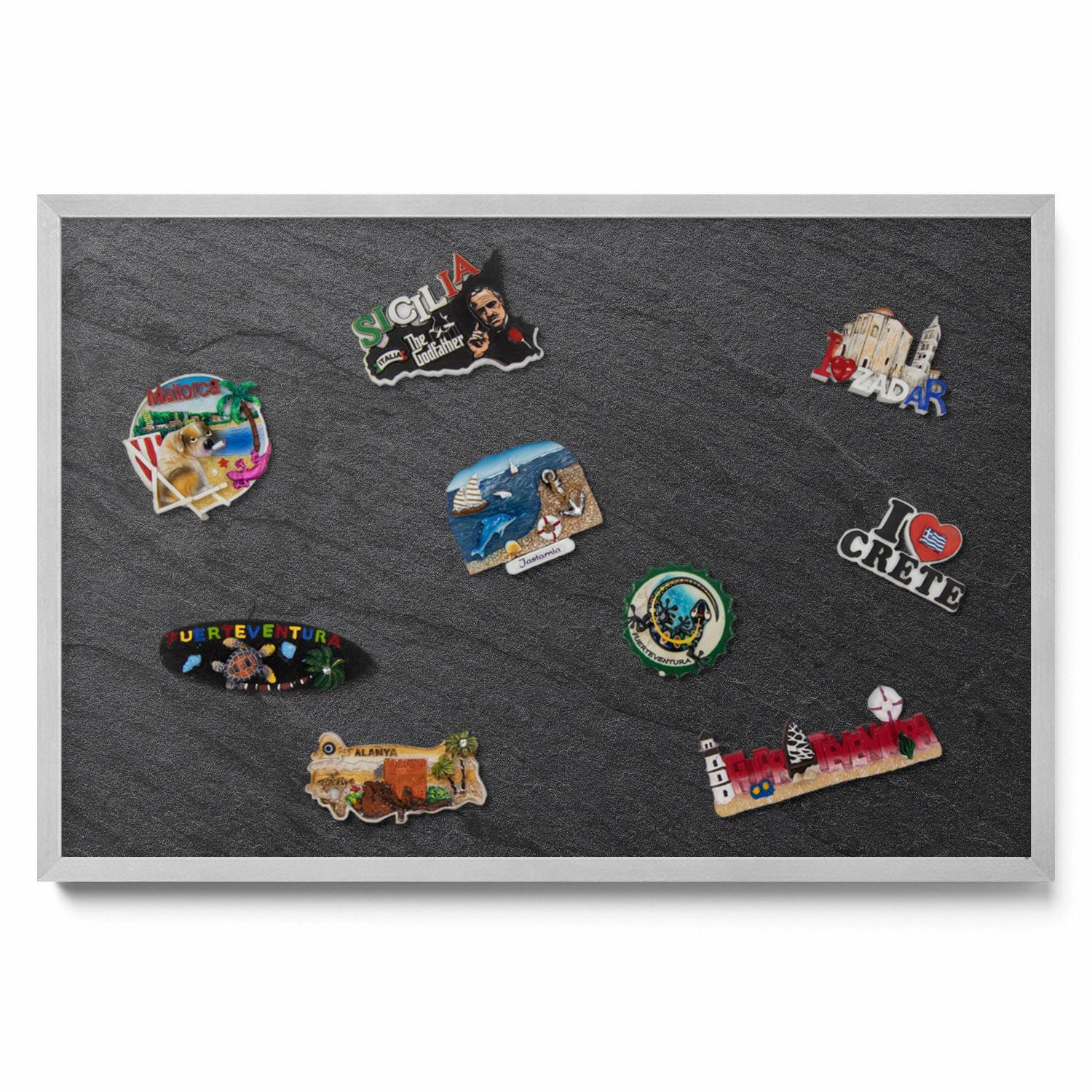MAGNETTAFEL 60x40 cm Silberner Rahmen Steinwand Struktur - Mokka, Metall (60/50/0.4cm) - TULUP