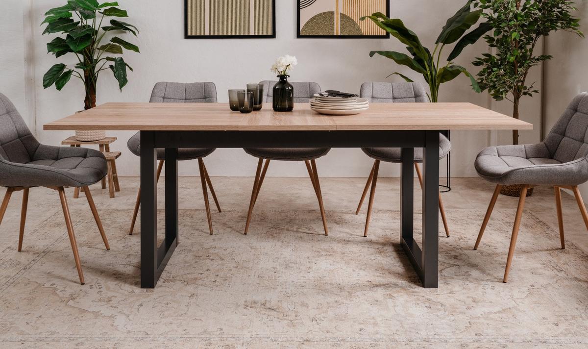 ESSTISCH Sonoma Eiche, Anthrazit Industrial, Küchentisch ausziehbar 160 x 200 cm, bis 8 Personen - Anthrazit/Sonoma Eiche, Holzwerkstoff (90/160/75cm) - Furn.Design