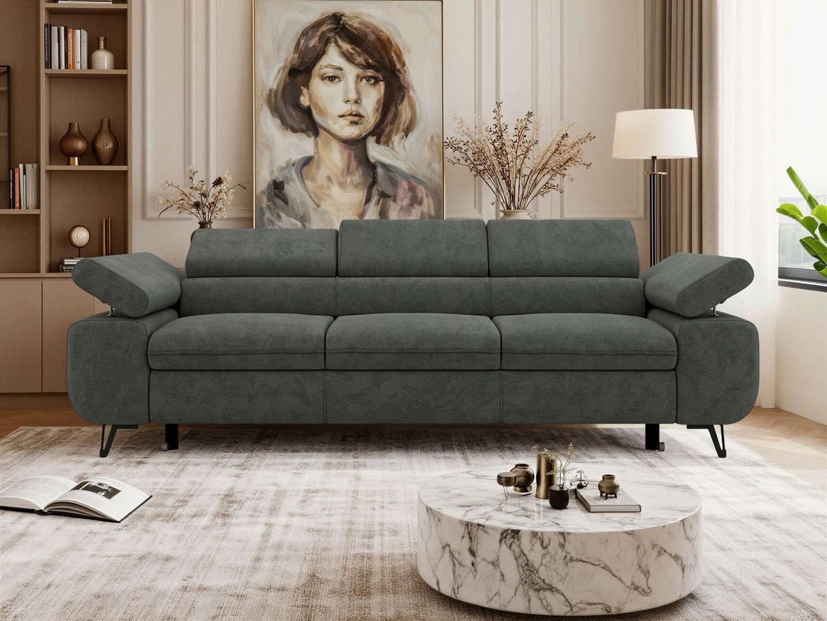 3-SITZER SOFA PETER mit Schlaffunktion - Dunkelgrau Stukture - Dunkelgrau/Anthrazit, Textil/Metall (262/76/99cm) - MKS