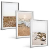 BILDER SET 3er Set - 40x60 cm Silberner Rahmen - Strandwellen, Steine, Sommer - Silberfarben, Kunststoff (40/60cm) - TULUP
