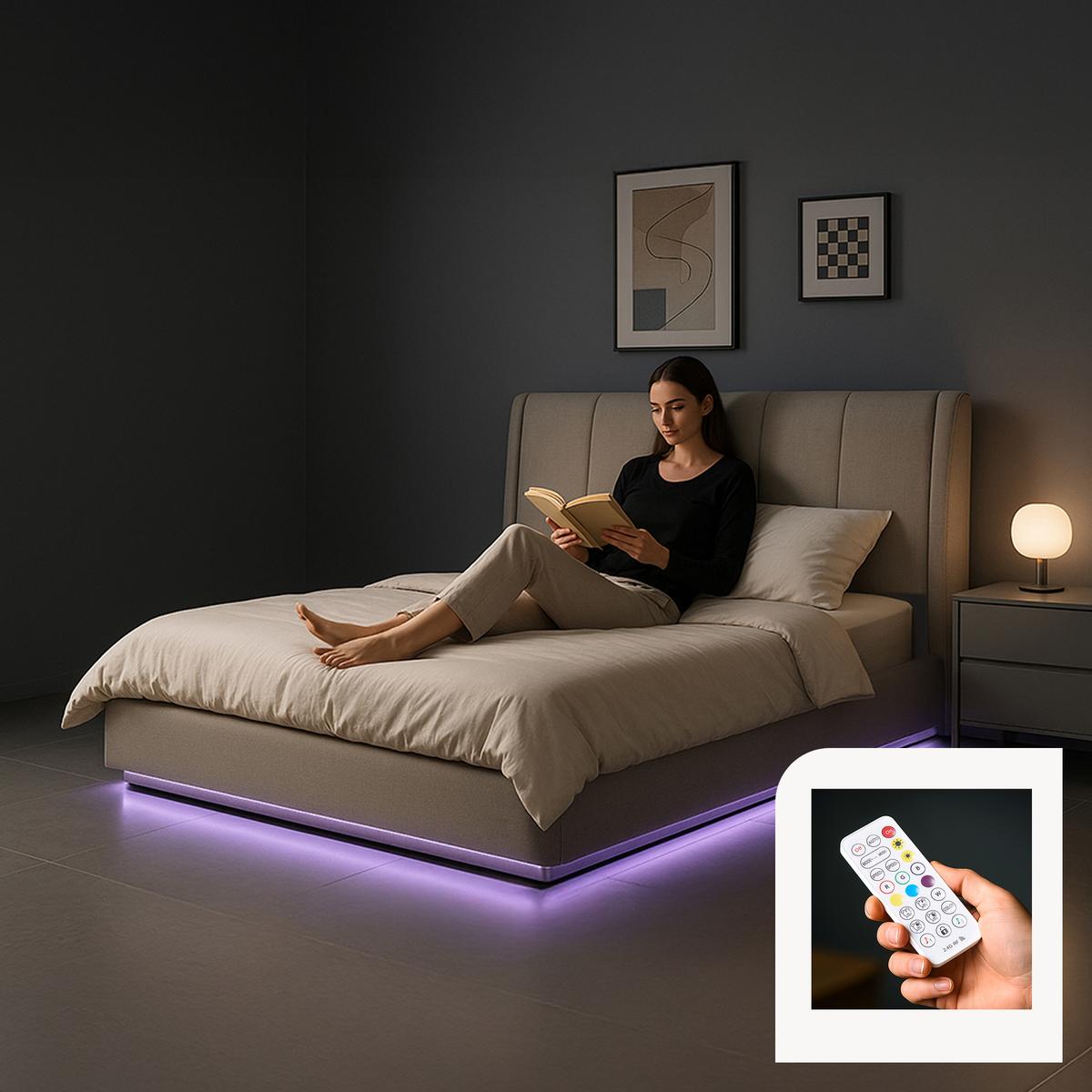 LED POLSTERBETT Tröstiar mit Matratze - Beige, Holzwerkstoff/Kunststoff (140/200cm) - [en.casa]