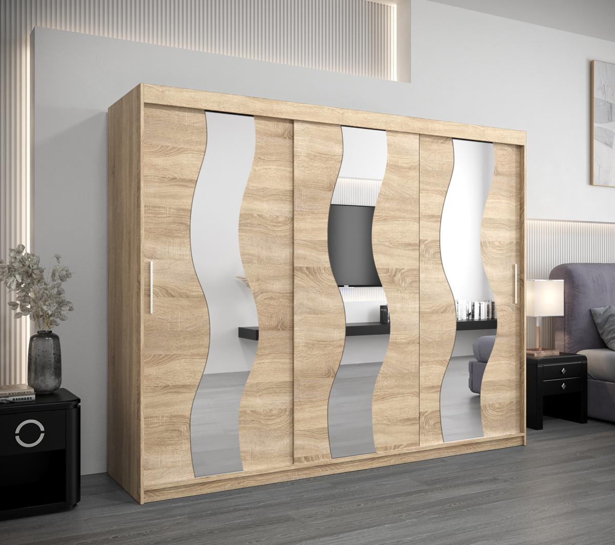 SCHWEBETÜRENSCHRANK 200/250/62 3-türig - Silberfarben/Sonoma Eiche, Holz/Kunststoff (250/200/62cm) - MÖBEL KRYSPOL