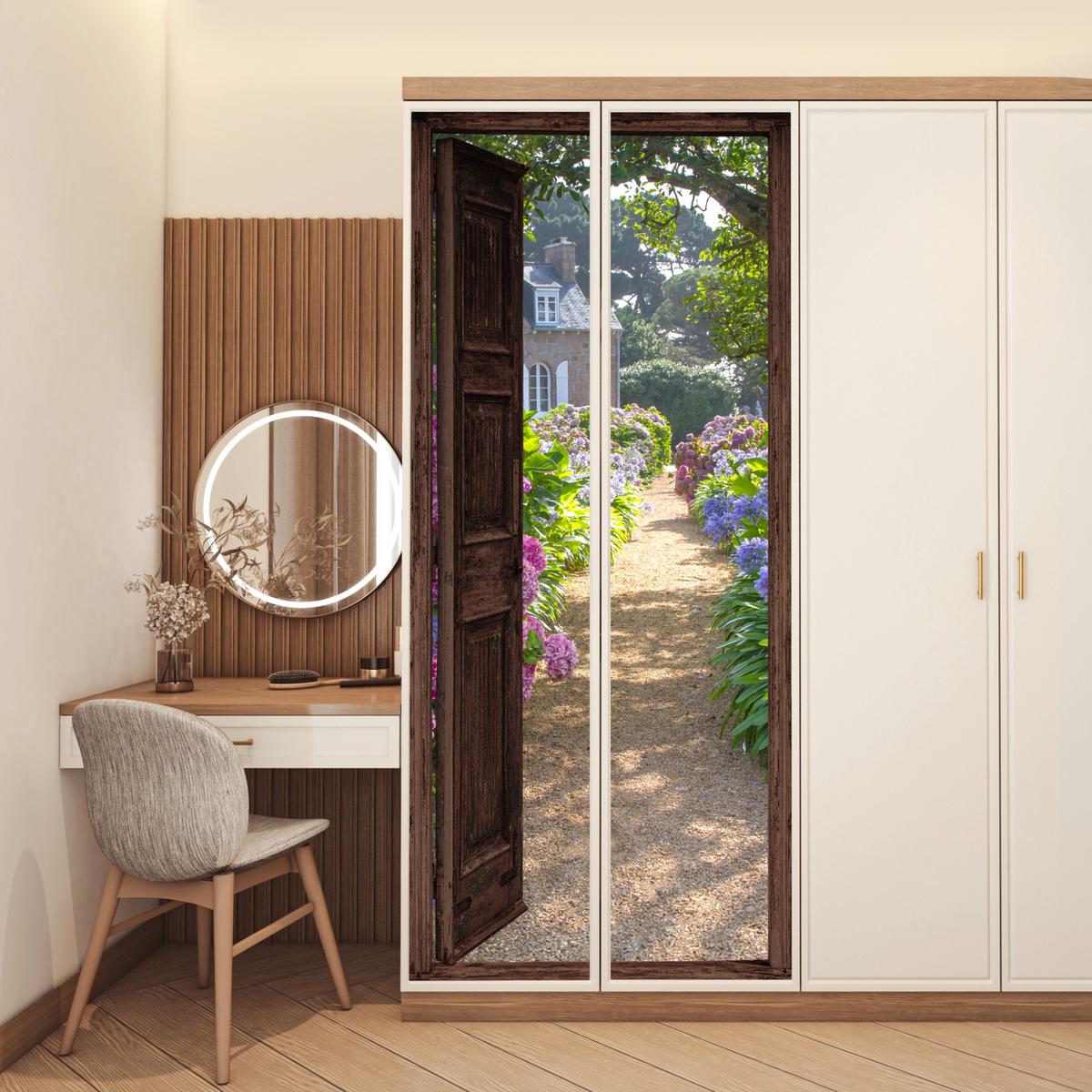 TÜRAUFKLEBER Ansicht - Hortensie - Tür - Blumen - Natur 90x235 cm - Türtapete - Beige, Kunststoff (90/0.1cm) - MuchoWow