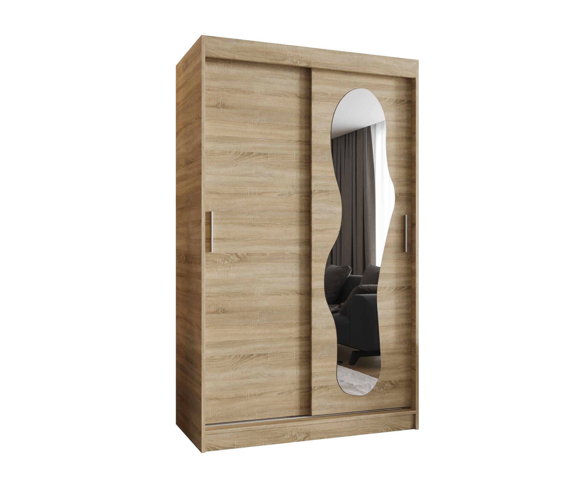 SCHIEBETÜRENSCHRANK mit Spiegel ULTRA 200/120/62 2-türig - Silberfarben/Sonoma Eiche, Holz (120/200/62cm) - MÖBEL KRYSPOL