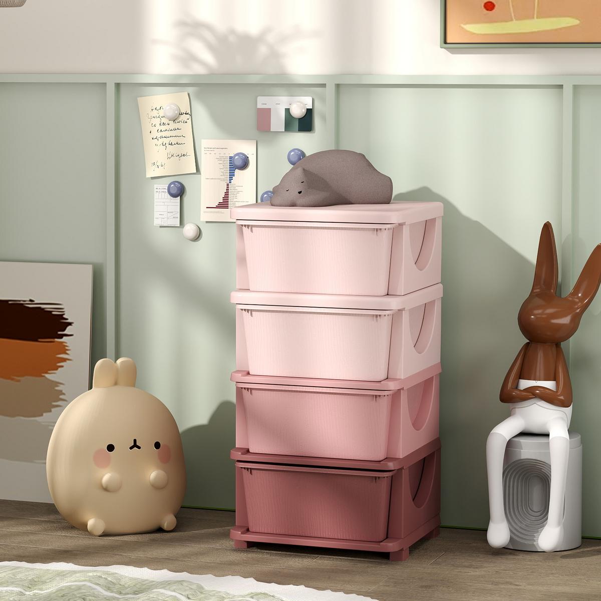 AUFBEWAHRUNGSBOXEN für Kinder, 4 große Schubladen, Kunststoff, Rosa - Rosa, Kunststoff (37/76/37cm) - HOMCOM