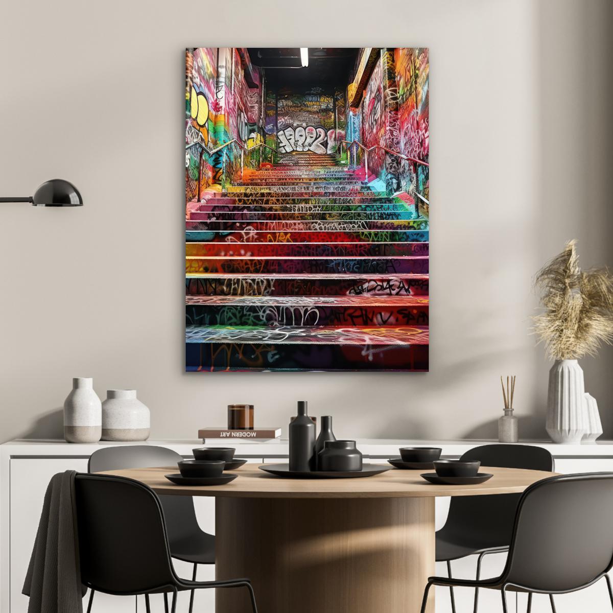METALLBILD Treppe - Graffiti - Farben - Kunst 60x80 cm - Multicolor, Metall (60/80cm) - MuchoWow