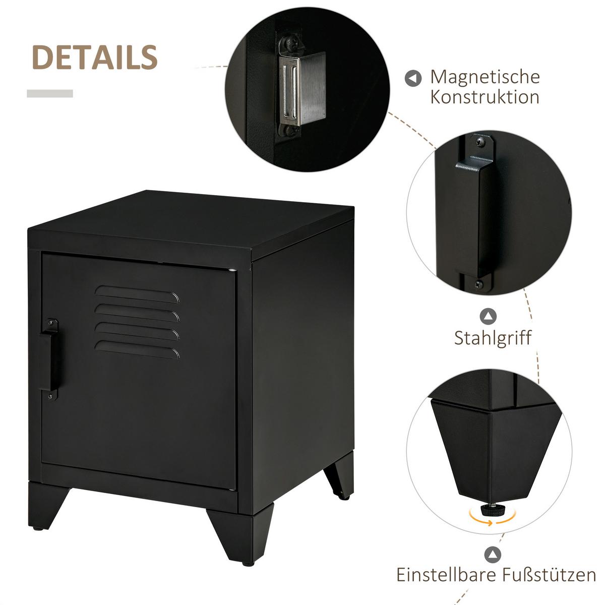 NACHTTISCH Nachtschrank Beistelltisch mit Regal Tür Industriedesign Metall - Schwarz, Metall (40/50/40cm) - HOMCOM