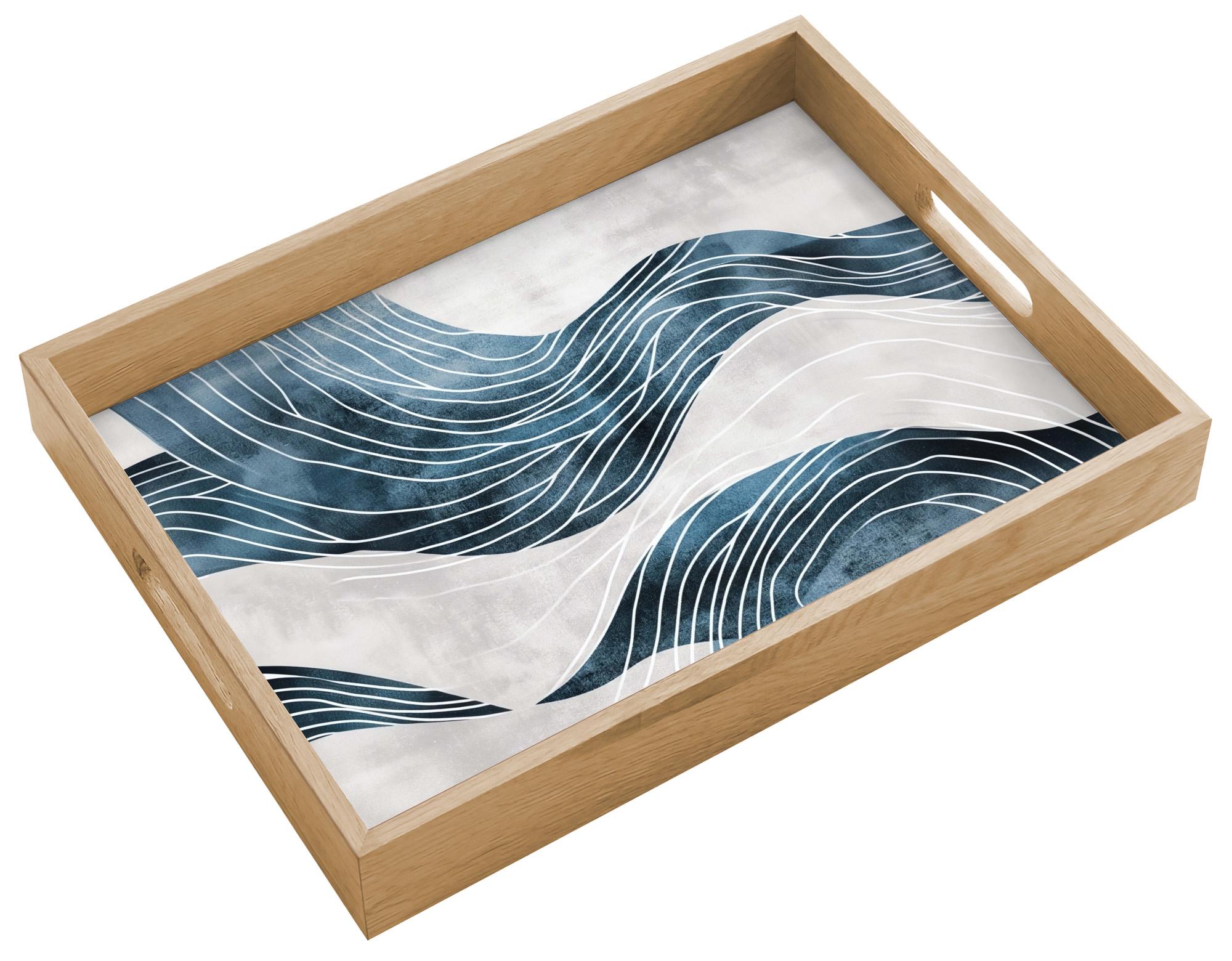 TABLETT Linien - Wellen - Abstrakt - Grau 40x30 cm - Blau, Holz (40/5/5cm) - OnlyWow