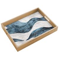 TABLETT Linien - Wellen - Abstrakt - Grau 40x30 cm - Blau, Holz (40/5/5cm) - OnlyWow