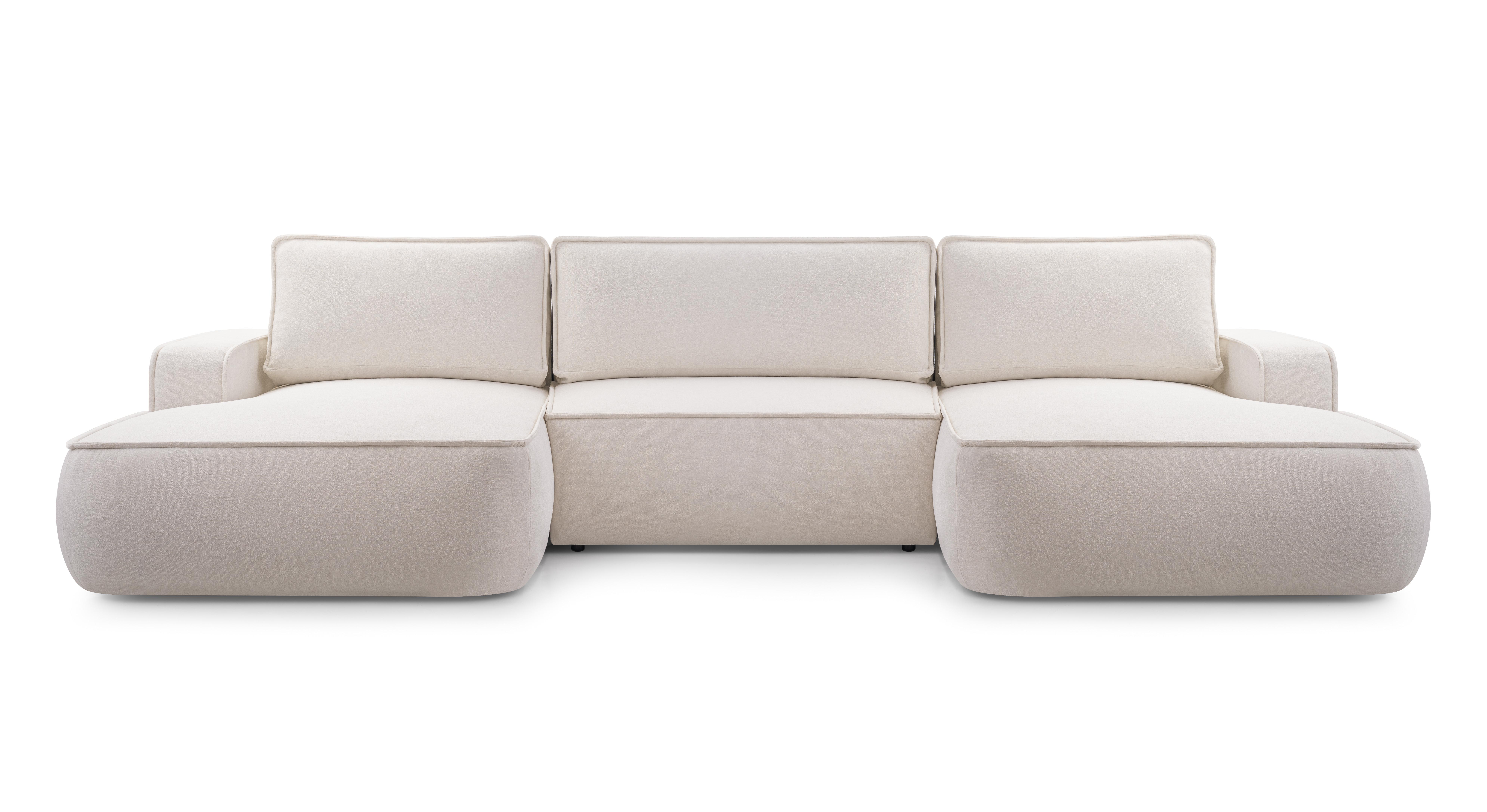 WOHNLANDSCHAFT SOLO Beige Boucle-Stoff mit Schlaffunktion - Beige, Holz (364/87/168cm) - MASSENO