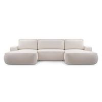 WOHNLANDSCHAFT SOLO Beige Boucle-Stoff mit Schlaffunktion - Beige, Holz (364/87/168cm) - MASSENO