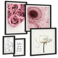 BILDER SET 5er Set - 50x50 cm & 20x30 cm & 40x60 cm Schwarzer Rahmen - Rosensträuße als Familienzeichnung - Schwarz, Kunststoff (40/60cm) - TULUP