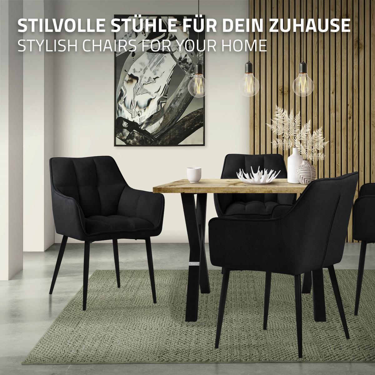 ESSZIMMERSTUHL Schwarz Frotteestoff - Schwarz, Textil/Metall (63/90/57cm) - ML-DESIGN