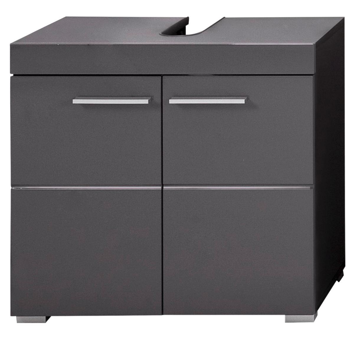 WASCHBECKENUNTERSCHRANK grau Hochglanz 60 x 56 cm, Badschrank 2-türig - Grau, Holzwerkstoff/Kunststoff (60/56/34cm) - Top.Furn