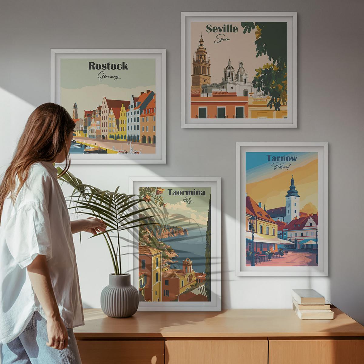 BILDER SET 4er Set - 50x50 cm & 40x60 cm Weißer Rahmen - Architektur der Küstenstädte - Weiß, Kunststoff (50/50cm) - TULUP