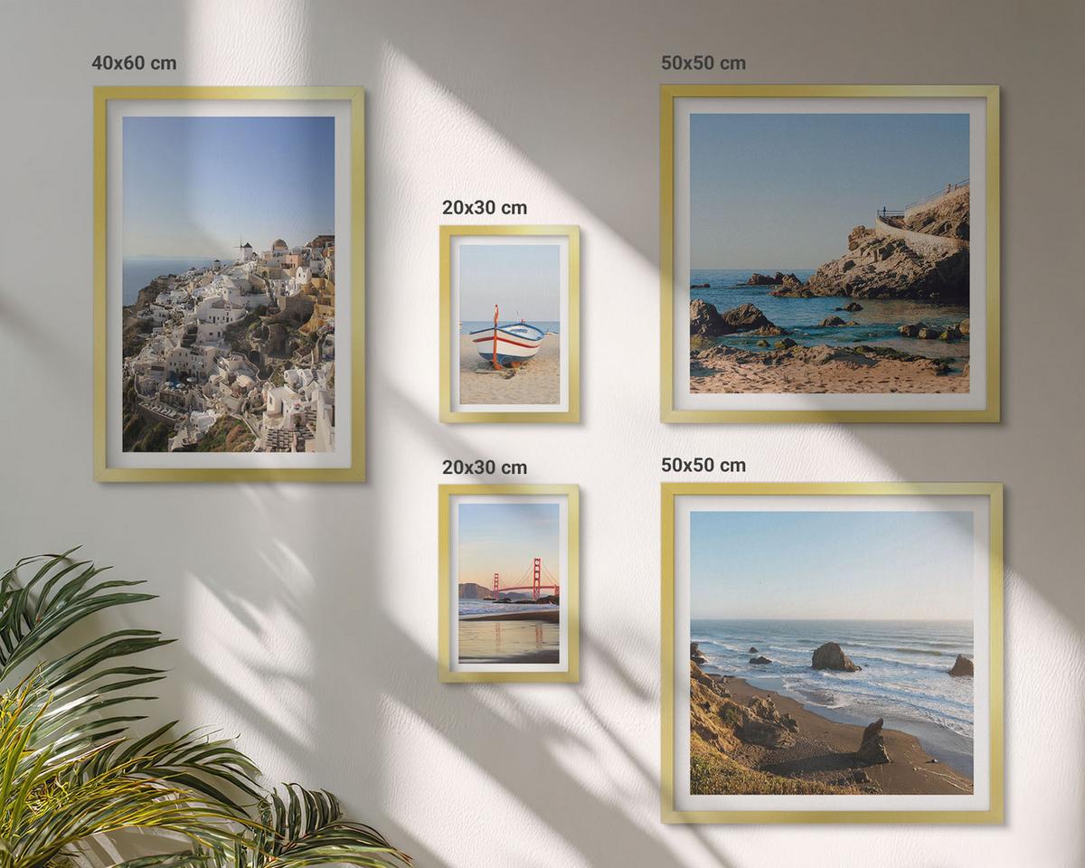BILDER SET 5er Set - 50x50 cm & 20x30 cm & 40x60 cm Goldrahmen - Naturlandschaft der Bergseen - Goldfarben, Kunststoff (40/60cm) - TULUP