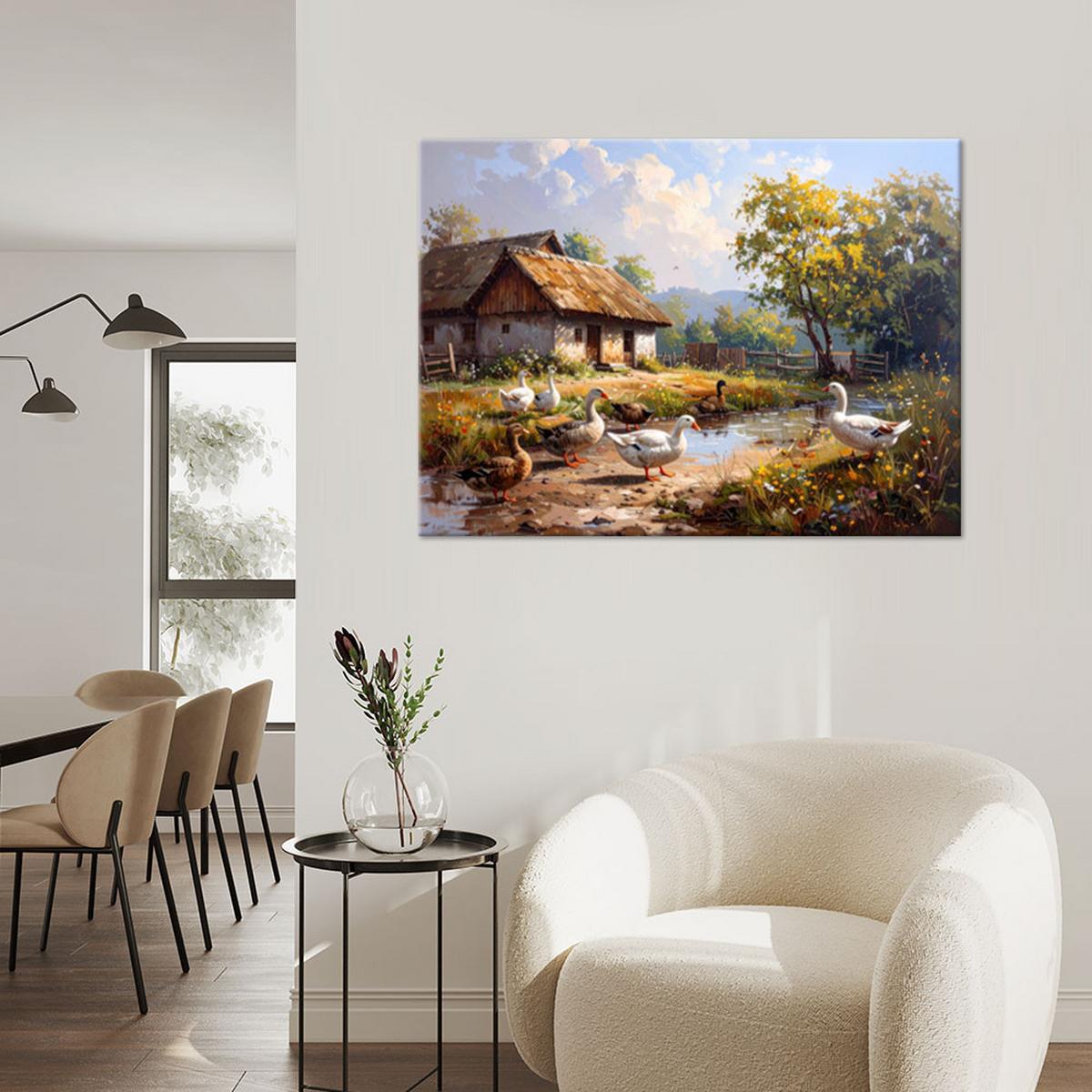 WANDBILD, Ländliche Landschaft Tiere Natur - Grün, Textil (100/70cm) - Feeby