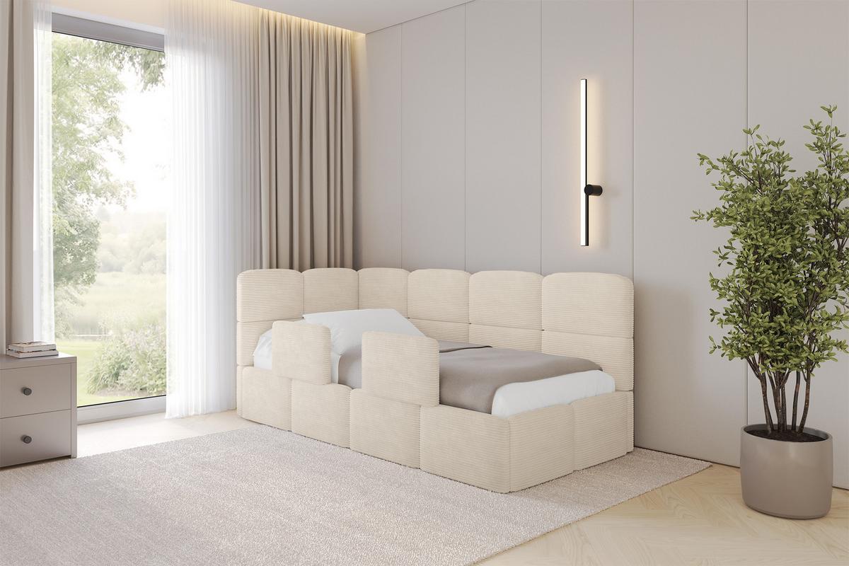 EINZELLBETT Jugendbett mit Bettkasten und Matratze H3/H4, Rechts - KIVY 80x200 Beige - Kaschmir, Holzwerkstoff/Textil (80/200cm) - ALTDECOR