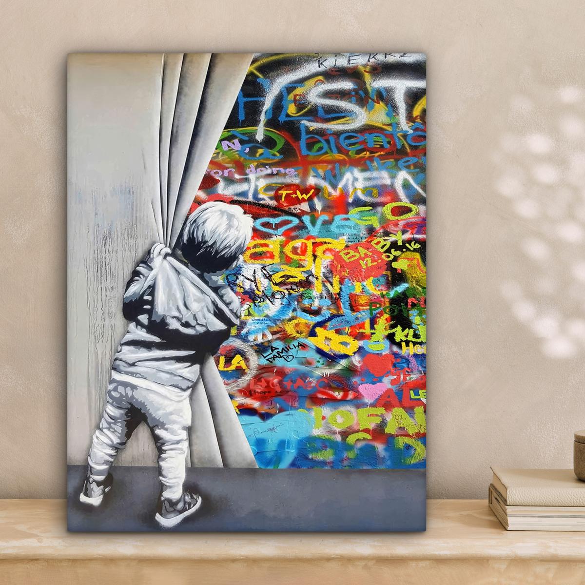 LEINWANDBILD Graffiti - Junge - Ilussie - Straßenkunst Room Decor 30x40 cm - Hellgrau, Textil (30/40cm) - MuchoWow