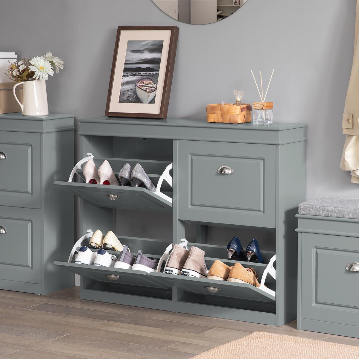 SCHUHSCHRANK Grau - Hellgrau, Holzwerkstoff (105/82/24cm) - SoBuy