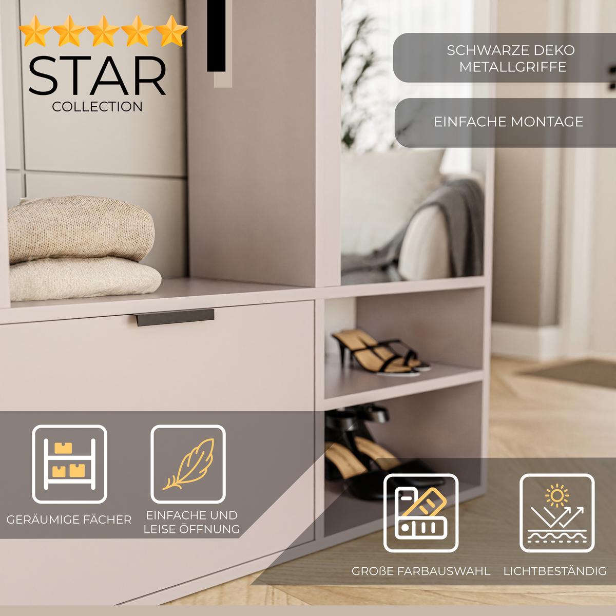 GARDEROBENSCHRANK mit Spiegel-mit Ablagen und Kleiderstange - Beige, Holzwerkstoff (100/190/33cm) - Idohome