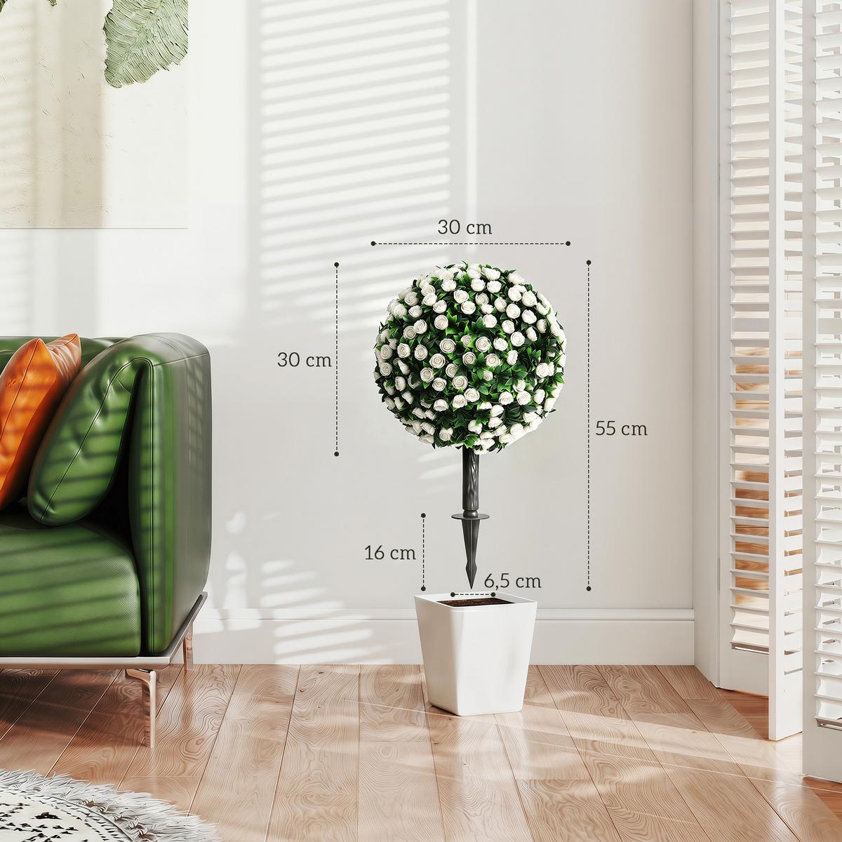 KÜNSTLICHE-ROSENKUGELN 2er Set PE Aluminium Weiß - Weiß, Kunststoff (55cm) - HOMCOM