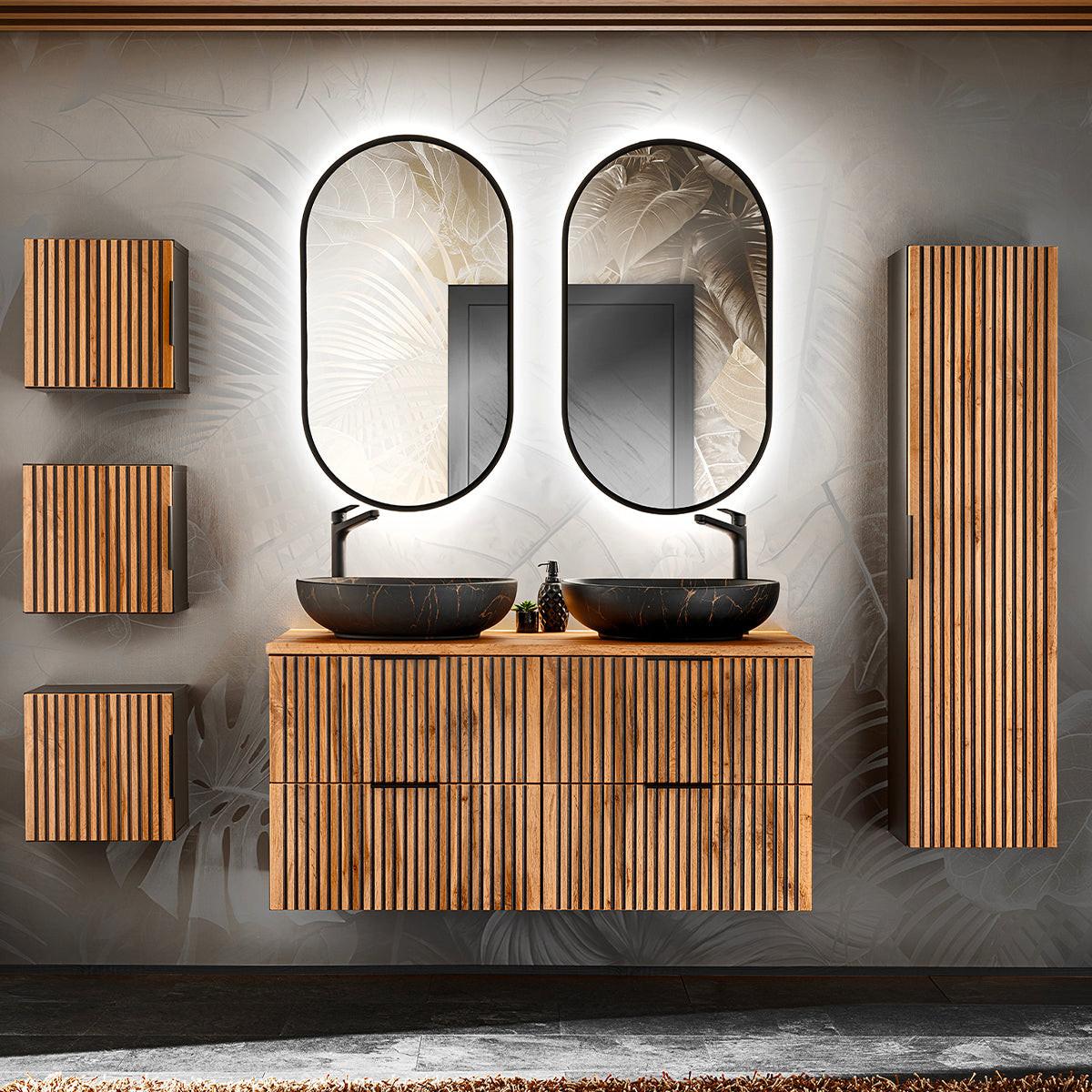 BADMÖBEL 120.6cm Gaia 2er-Set Holz in Eichenoptik und Schwarz - Braun, Holzwerkstoff (120.6/59/46cm) - Petits-meubles