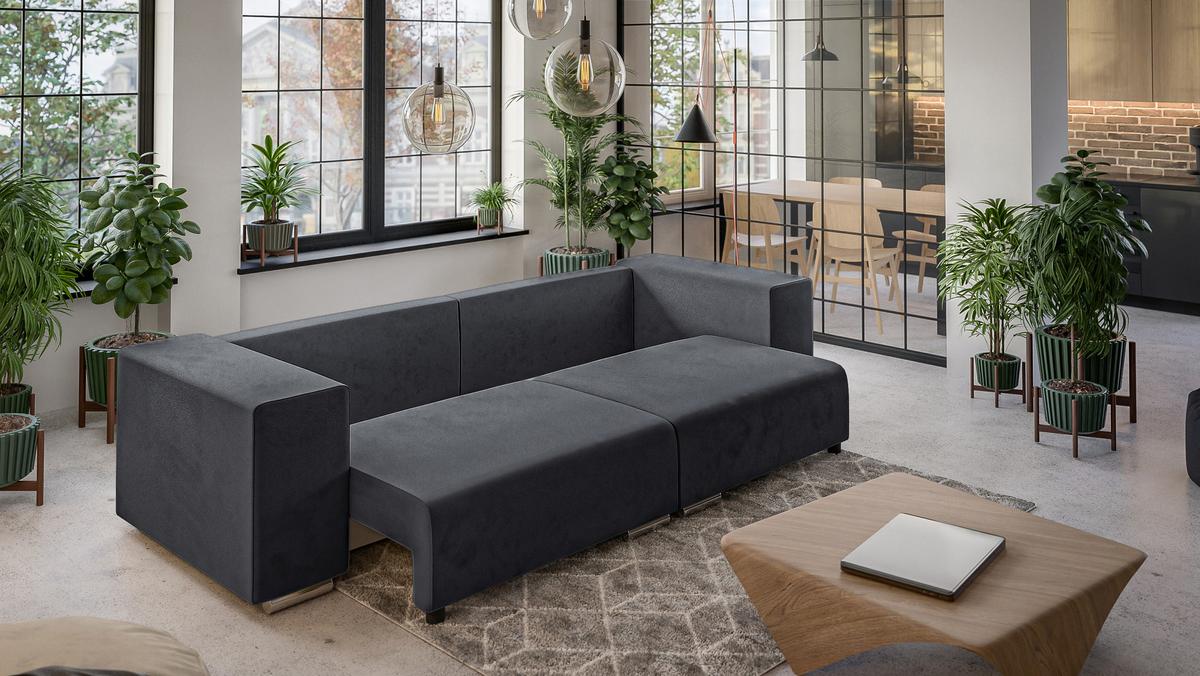 BIGSOFA Kami Microfaser Graphit - Graphitfarben/Schwarz, Kunststoff/Textil (290/80/110cm) - S-Style