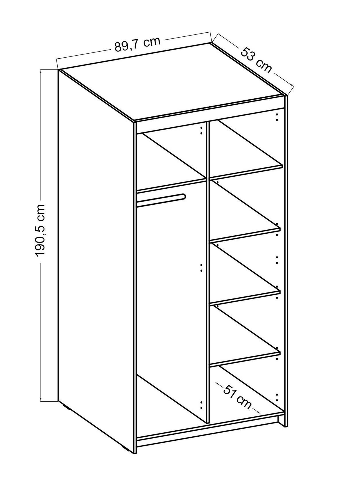 KLEIDERSCHRANK Storicos Eiche Lefkas 89,7/190,5/53 cm - Modern 2-türig - Braun, Holzwerkstoff/Kunststoff (89.8/190.6/53cm) - AX Living