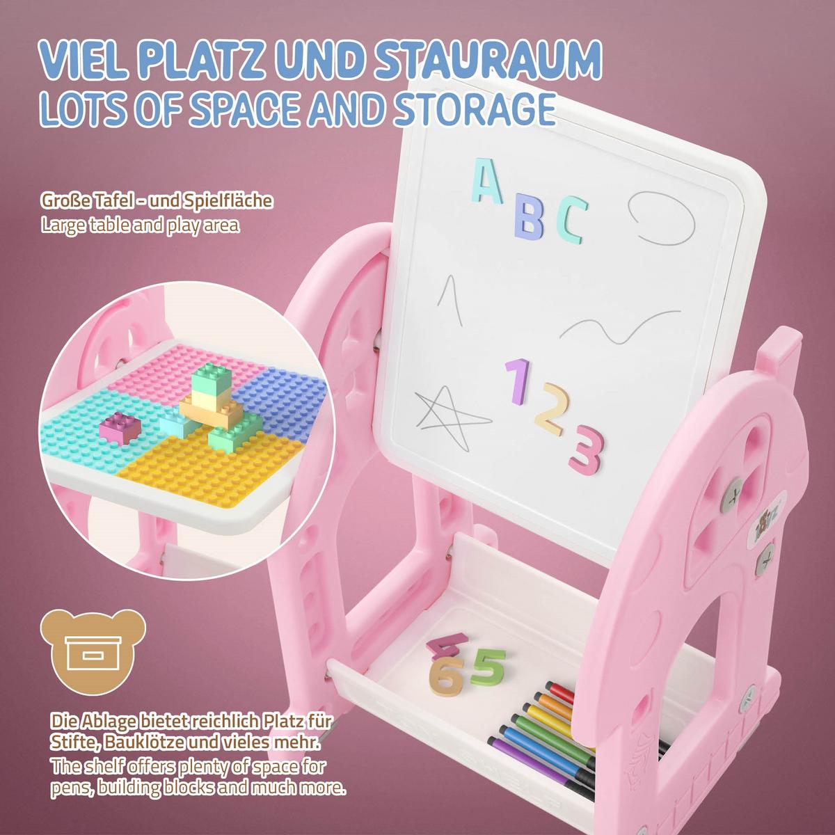 KINDERSPIELTISCH 2in1 mit Hocker Rosa-Weiß - Pink, Kunststoff (39/71/37.5cm) - Joyz