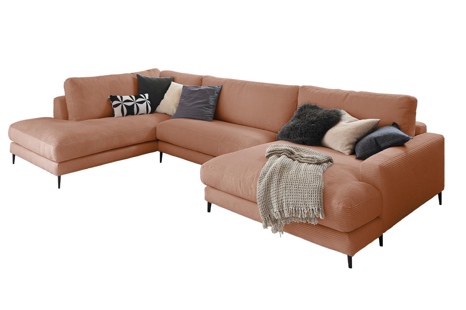 WOHNLANDSCHAFT CARA Braun Cord - Schwarz/Braun, Textil (341/84/223cm) - KAWOLA